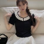 ruffled collar puff blouse