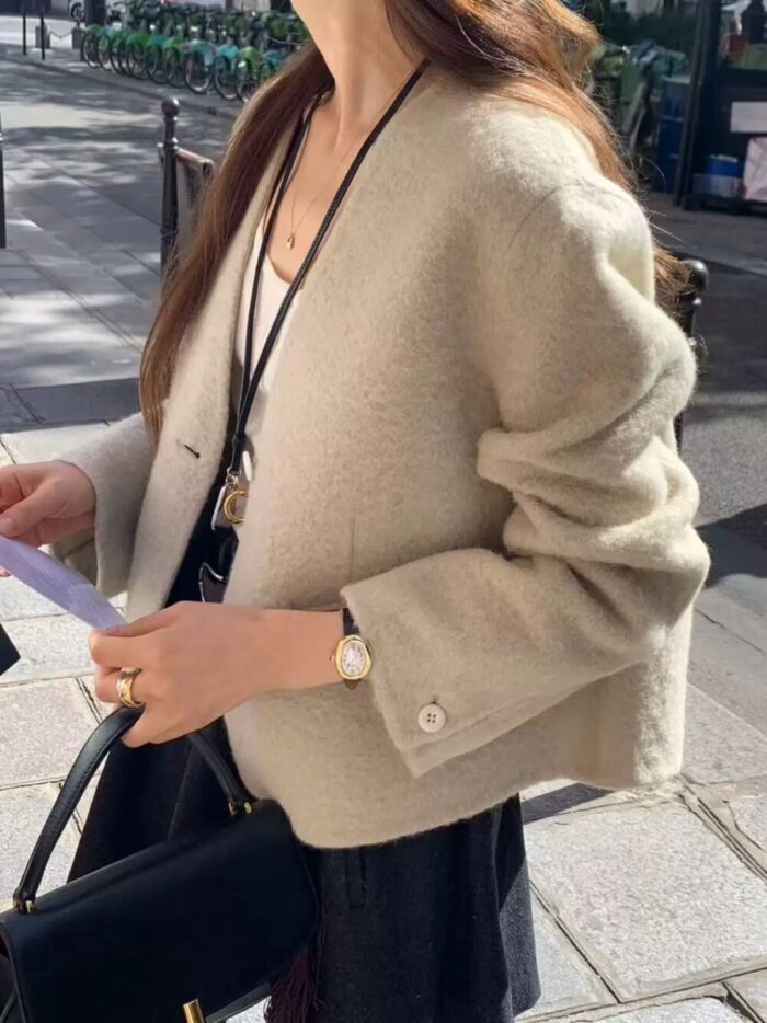 ounce elle hm baby alpaca no collar short jacket(2colors) - 画像 (1)